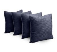 Ameha Navy Stripe Blue Velvet Cushion Set, 18X18 Inch, Includes 4 Filled Cushions & 4 Covers, Breathable & Hypoallergenic