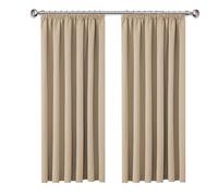 AMEHA Pencil Pleat Blackout Curtains for Living Room - Cream Bedroom Curtains & Drapes Thermal Insulated 46 x 54 Inch Drop Black Out Window Curtain with Matching Tie Backs Two Panels