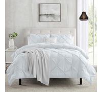Ameha Pintuck Duvet Cover With Pillowcases Breathable Pinch Pleat Diamond Duvet Set White, King 230X220Cm