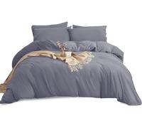 Ameha Plain Duvet Cover Set Soft Microfiber 3Pcs Bedding Quilt King Cover With Matching Pillowcases(Grey, 230 X 220 Cm)