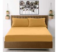 Ameha Plain Fitted Sheet 25Cm Deep Pocket- Breathable Wrinkle Resistant Microfiber Bed Sheet Easy Care Ochre King (152X200Cm)