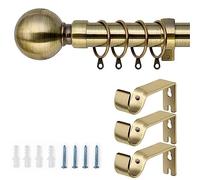 AMEHA Plain Metal Ball Curtain Poles Metal Extendable - Includes Curtain Rod, 60mm Size Finials, Rings, Brackets & Fittings Set (Antique Brass, 120-210 Cm, 63 Inches to 118 Inches)
