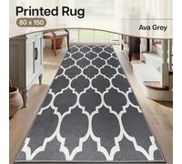 Ameha Printed Area Rugs For Bedroom Large Bedside Rug 80X150 Cm Non Slip Runner Modern Trellis Style Durable Soft Kids Room (Ava Grey)