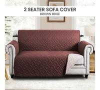 Ameha Quilted Sofa Slip Covers 2 Seater 224X179Cm Brown & Beige Waterproof Reversible Sofa Pet Protector Soft Couch Covers