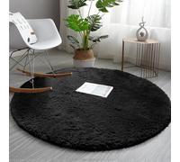 AMEHA Round Rugs Living Room - Black Area Rugs for Bedroom 120x120 cm Anti Slip - Modern Super Soft Thick Pile Fluffy Shaggy Rug - Plush Carpet Non Shedding Easy to Clean