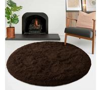 Ameha Round Rugs Living Room Brown Area Rugs 120 X 120Cm For Bedroom Anti Slip Thick Pile Small Fluffy Shaggy Rug Non Shedding