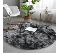 AMEHA Round Rugs Living Room - Fluffy Shaggy Dark Grey Area Rugs for Bedroom 120x120cm Anti Slip - Modern Super Soft Thick Pile Plush Carpet Non Shedding Easy To Clean Rug, Tye-Dye Grey