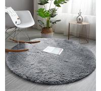 AMEHA Round Rugs Living Room - Grey Area Rugs for Bedroom 120x120 cm Anti Slip - Modern Super Soft Thick Pile Fluffy Shaggy Rug - Plush Carpet Non Shedding Easy to Clean