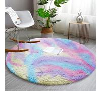AMEHA Round Rugs Living Room -Rainbow Area Rugs for Bedroom 120x120cm Anti Slip - Modern Super Soft Thick Pile Fluffy Shaggy Rug - Plush Carpet Non Shedding Easy To Clean