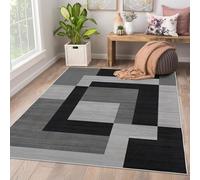 AMEHA Rugs Living Room 120 x 170 cm - Large Milo Black & Grey Area Rugs for Bedroom Non Slip - Modern Carpet Non Shedding Geometric Style Durable Soft Low Pile Bedside Rug for Kids Room Easy Clean