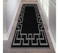 AMEHA Rugs Living Room - Black Area Rugs for Bedroom Hallway Runner Rug 60x220 cm Non Slip - Modern Carpet Non Shedding Greek Key Style Durable Soft Low Pile Rug for Kids Room Easy Clean (Nico Black)