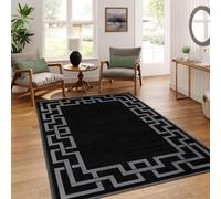 AMEHA Rugs Living Room - Black Area Rugs for Bedroom Small Bedside mat 60x110 cm Anti Slip - Modern Carpet Non Shedding Greek Key Style Durable Soft Low Pile Rug for Kids Room Easy Clean (Nico Black)