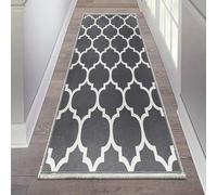 AMEHA Rugs Living Room - Grey Area Rugs for Bedroom Hallway Runner Rug 60x220 cm Non Slip - Modern Carpet Non Shedding Trellis Style Durable Soft Low Pile Rug for Kids Room Easy to Clean (Ava Grey)
