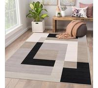 AMEHA Rugs Living Room Large 160x230 cm - Area Rugs for Bedroom Non Slip - Modern Carpet Non Shedding Geometric Style Durable Soft Low Pile Bedside Rug for Kids Room Easy to Clean (Milo Neutral)