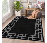 AMEHA Rugs Living Room Large 160x230 cm - Black Area Rugs for Bedroom Non Slip - Modern Carpet Non Shedding Greek Key Style Durable Soft Low Pile Bedside Rug for Kids Room Easy to Clean (Nico Black)