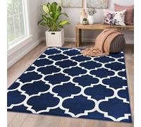 AMEHA Rugs Living Room Large 200x290 cm - Navy Blue Area Rugs for Bedroom Non Slip - Modern Carpet Non Shedding Trellis Style Durable Soft Low Pile Bedside Rug for Kids Room Easy to Clean (Ava Navy)