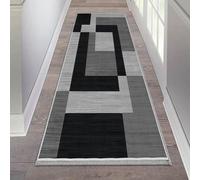 AMEHA Rugs Living Room - Milo Black & Grey Area Rugs for Bedroom Hallway Runner Rug 60x220 cm Non Slip - Modern Carpet Non Shedding Geometric Style Durable Soft Low Pile Rug for Kids Room Easy Clean