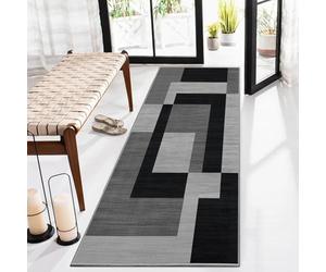 AMEHA Rugs Living Room - Milo Black & Grey Area Rugs for Bedroom Hallway Runner Rug 60x220 cm Non Slip - Modern Carpet Non Shedding Geometric Style Durable Soft Low Pile Rug for Kids Room Easy Clean