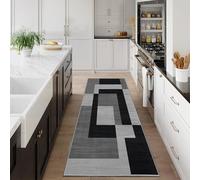 AMEHA Rugs Living Room - Milo Black & Grey Area Rugs for Bedroom Large Hallway Runner Rug 80x300 cm Anti Slip - Modern Carpet Non Shedding Geometric Style Durable Soft Low Pile Rug Easy to Clean