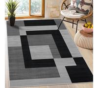AMEHA Rugs Living Room - Milo Black & Grey Area Rugs for Bedroom Small Bedside mat 60x110 cm Anti Slip - Modern Carpet Non Shedding Geometric Style Durable Soft Low Pile Rug for Kids Room Easy Clean