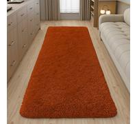 Ameha Rust Shaggy Hallway Runner For Living Bedroom Kitchen Mat Pet Friendly Modern Rugs, 60X220 Cm