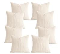 AMEHA Set of 8 Pcs Soft Corduroy Cream Velvet Cushion Covers 45 x 45 cm with Invisible Zipper Decorative Square Throw Pillowcases for Livingroom, bed, couch, office (18x18 inch Stripe Cushions)