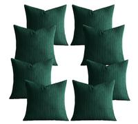 AMEHA Set of 8 Pcs Soft Corduroy Emerald Velvet Cushion Covers 45 x 45 cm with Invisible Zipper Decorative Square Throw Pillowcases for Livingroom, bed, couch, office (18x18 inch Stripe Cushions)