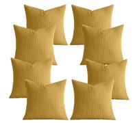 AMEHA Set of 8 Pcs Soft Corduroy Ochre Velvet Cushion Covers 45 x 45 cm with Invisible Zipper Decorative Square Throw Pillowcases for Livingroom, bed, couch, office (18x18 inch Stripe Cushions)