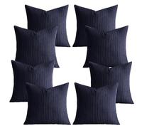 AMEHA Set of 8 Pcs Soft Stripe Navy Velvet Cushion Covers 45 x 45 cm with Invisible Zipper Decorative Square Throw Pillowcases for Livingroom, bed, couch, office (18x18 inch Stripe Cushions)