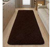 Ameha Shaggy Brown Area Rugs For Bedroom, Hallway Runner Fluffy Rug Anti-Slip - Soft Thick Pile Rug Non-Shedding, 60X220 Cm