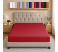 AMEHA Single Bed Sheets Deep Pocket Up to 25 cm Red Fitted Sheet Soft Brushed Microfiber Elasticated Corners Bottom Sheet Easy Care - Anti Wrinkle & Fade Resistant