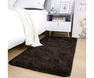 AMEHA Small Brown Shaggy Rug 50x80 cm Fluffy Soft Non Slip Bedside Bedroom Rugs Accent Carpet Non-Shedding