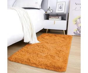AMEHA Small Ochre Shaggy Rug 50x80 cm Fluffy Soft Non Slip Bedroom Accent Carpet Yellow Non-Shedding