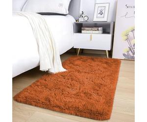 AMEHA Small Rust Shaggy Rug 50x80 cm Fluffy Soft Non Slip Bedroom Accent Carpet Terracotta Non-Shedding