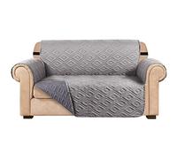 AMEHA Sofa Cover 2 Seater Water Repellent Sofa Slipcovers - Non Slip Reversible Sofa Protectors from Pets with Adjustable Elastic Straps Embossed Quilted Washable Couch Covers, Light Grey Dark Grey