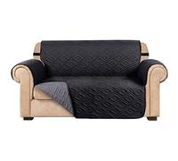 AMEHA Sofa Cover 2 Seater Waterproof Sofa Slipcovers - Reversible Sofa Protectors from Pets & Kids with Adjustable Elastic Straps Embossed Quilted Washable Couch Settee Covers, Black Dark Grey