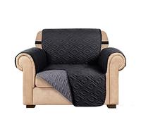 AMEHA Sofa Cover Non Slip Sofa Slipcovers 1 Seater - Water Repellent Reversible Sofa Protectors from Pets & Kids with Adjustable Elastic Straps Embossed Quilted Washable Couch Covers, Black Dark Grey