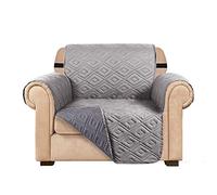 AMEHA Sofa Cover Non Slip Sofa Slipcovers 1 Seater Water Repellent Reversible Sofa Protectors from Pets with Adjustable Elastic Straps Embossed Quilted Washable Couch Covers, Light Grey Dark Grey