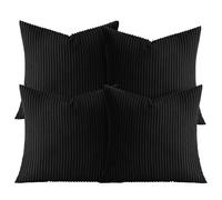 AMEHA Soft Stripe Black Velvet Cushion Covers 45 x 45 cm Set of 4 Pcs with Invisible Zipper Decorative Square Throw Pillowcases for Bedroom, Sofa (18x18 inch Stripe Cushions)