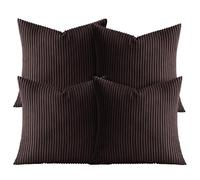 AMEHA Soft Stripe Coffee Velvet Cushion Covers 45 x 45 cm Set of 4 Pcs with Invisible Zipper Decorative Square Throw Pillowcases for Bedroom, Sofa (18x18 inch Stripe Cushions)