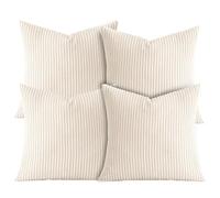 AMEHA Soft Stripe Cream Velvet Cushion Covers 45 x 45 cm Set of 4 Pcs with Invisible Zipper Decorative Square Throw Pillowcases for Bedroom, Sofa (18x18 inch Stripe Cushions)