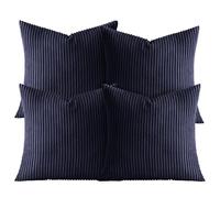 AMEHA Soft Stripe Navy Velvet Cushion Covers 45 x 45 cm Set of 4 Pcs with Invisible Zipper Decorative Square Throw Pillowcases for Bedroom, Sofa (18x18 inch Stripe Cushions)