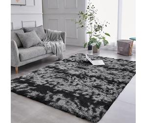 AMEHA Tie Dye Dark Grey Shaggy Rug 80x150 cm Patterned Fluffy Soft Non Slip Modern Living Room Bedroom Carpet Non-Shedding