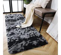 AMEHA Tie Dye Dark Grey Shaggy Runner Rug 60x220 cm Patterned Fluffy Soft Non Slip Large Hallway Rug Modern Bedroom Living Room Carpet Non-Shedding