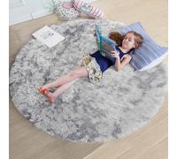 Ameha Tie Dye Light Grey Shaggy Round Rugs Soft Fluffy Area Non Slip Rug Living Room Bedroom Carpets(120X120 Cm)