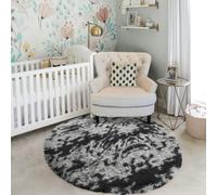 Ameha Tye Dye Grey Area Rug For Bedroom 120 X 120 Cm- Super Soft Fluffy Thick Pile Plush Carpet