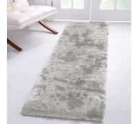 Ameha Tye Dye Light Grey Shaggy Rug For Hallway Soft Fluffy Runner Bedside Runner For Kids Room, 60X220Cm