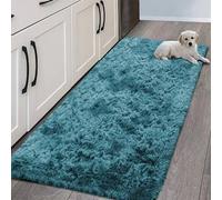 Ameha Tye Dye Teal Area Rugs,large Hallway Runner Shaggy Rug Non Slip 80X300Cm, Modern Super Soft Floor Carpet Bedside Rug For Kids Room