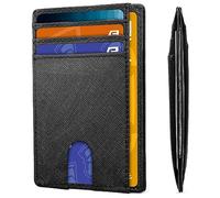 AMEHA Wallets for Men UK - RFID Blocking Genuine Leather Mens Wallets - Minimalist Credit Card Holder Holds up to 7 Cards with Cash Compartment (Cross Black)