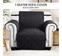 Ameha Waterproof Sofa Cover Reversible Black & Dark Grey Quilted 1 Seater 165X179Cm Furniture Protector Cover